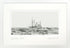 Black and white illustration of a sailboat on water with a white border